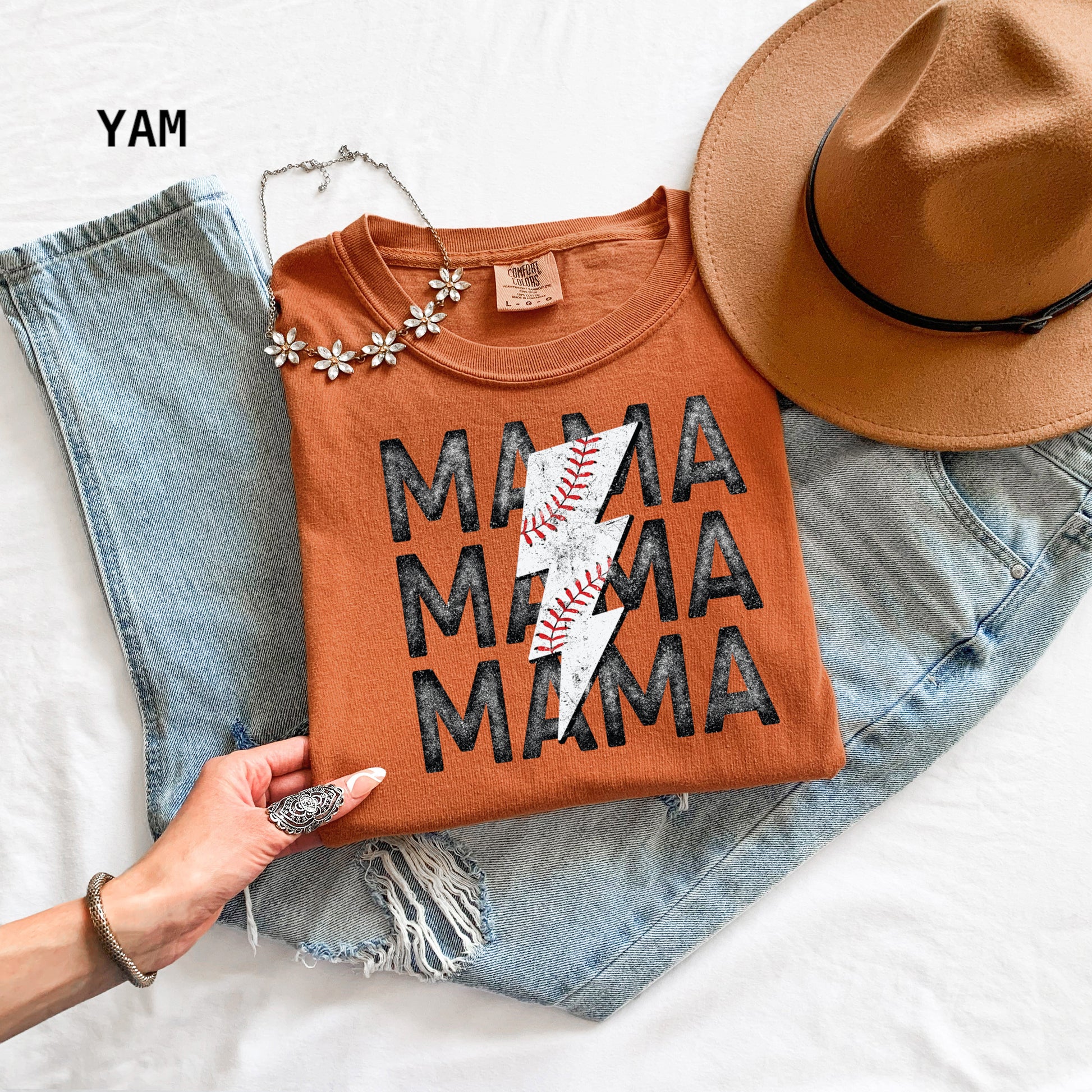 Mama Baseball Bolt Comfort Colors Adult T-Shirt