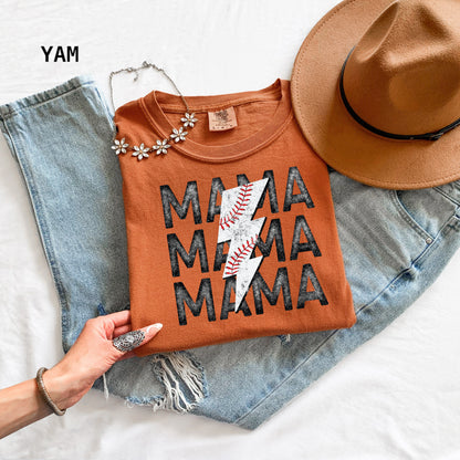 Mama Baseball Bolt Comfort Colors Adult T-Shirt