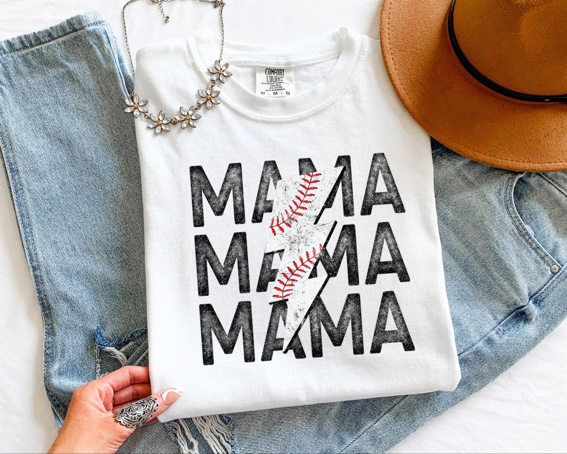 Mama Baseball Bolt Comfort Colors Adult T-Shirt