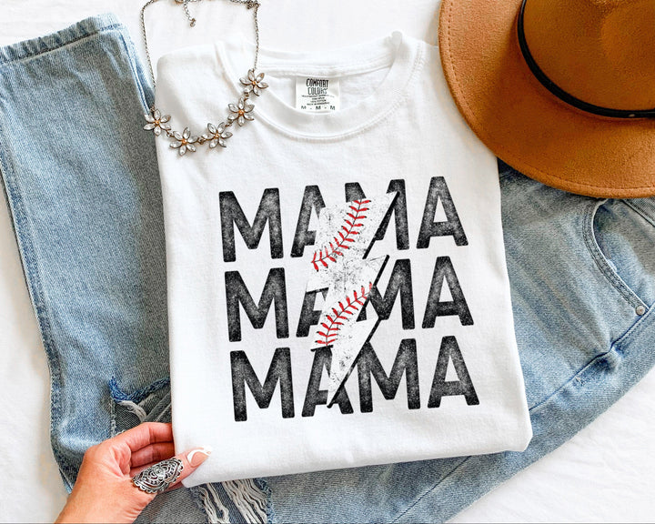 Mama Baseball Bolt Comfort Colors Adult T-Shirt