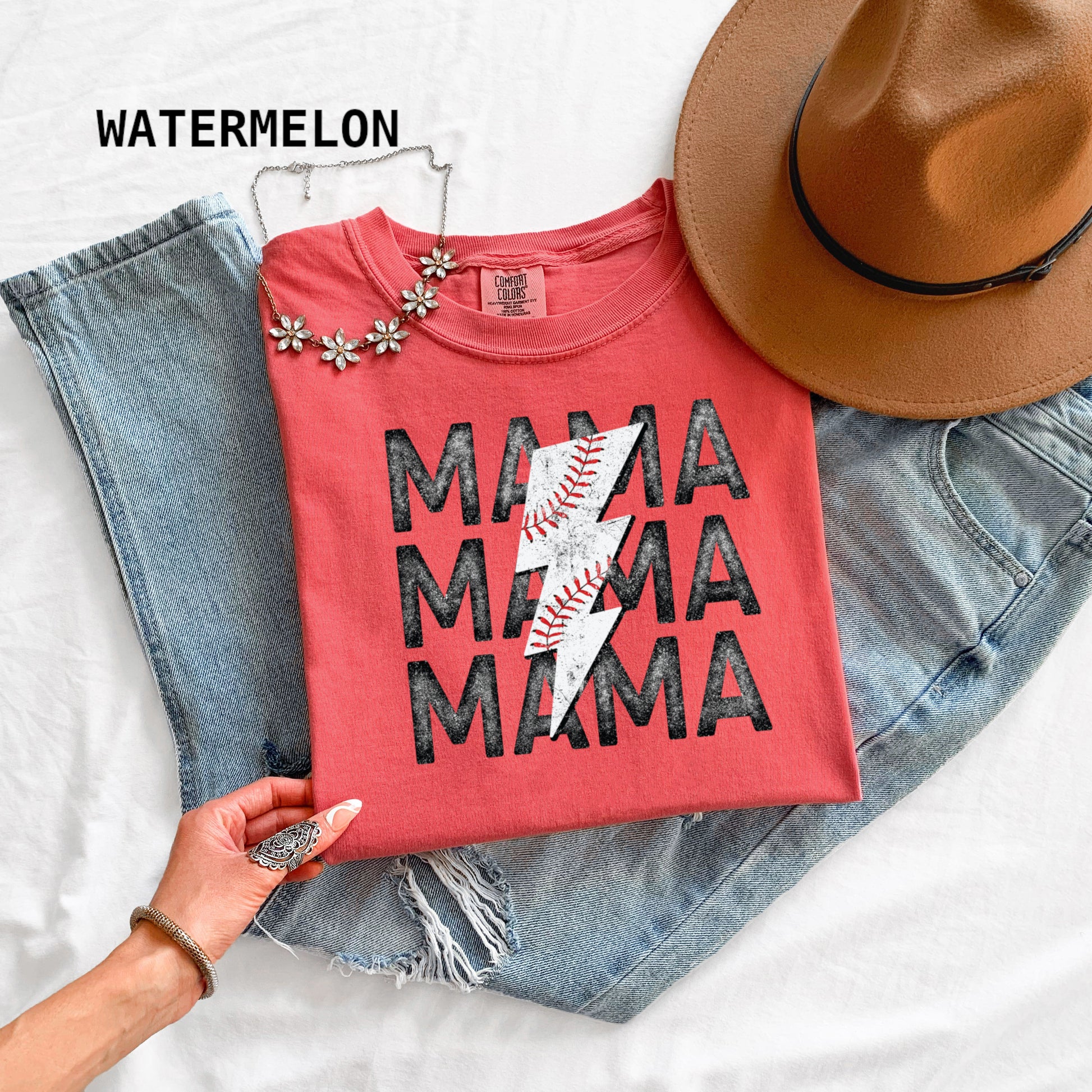 Mama Baseball Bolt Comfort Colors Adult T-Shirt