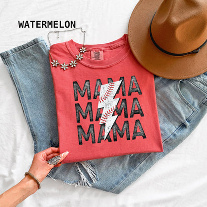 Mama Baseball Bolt Comfort Colors Adult T-Shirt