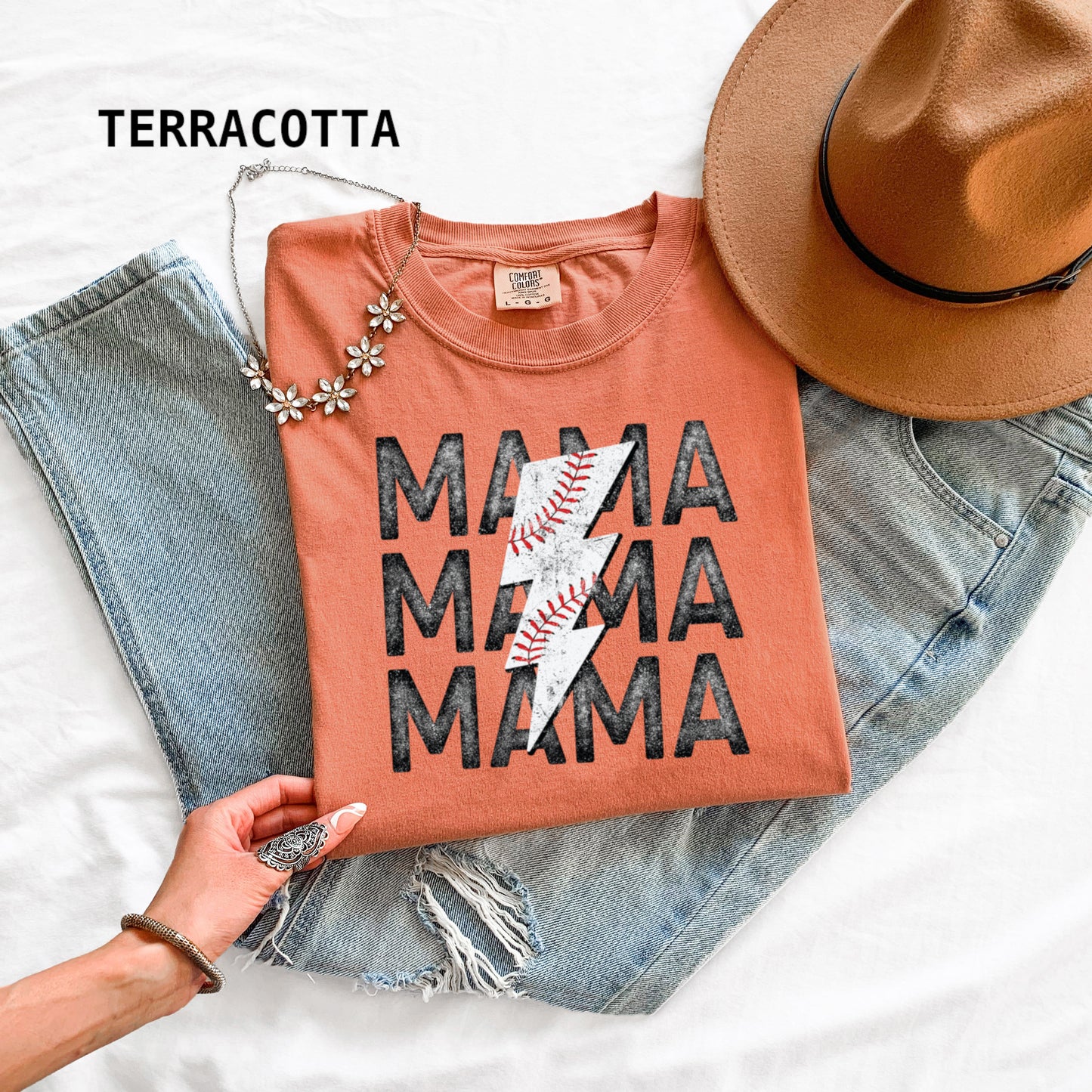 Mama Baseball Bolt Comfort Colors Adult T-Shirt
