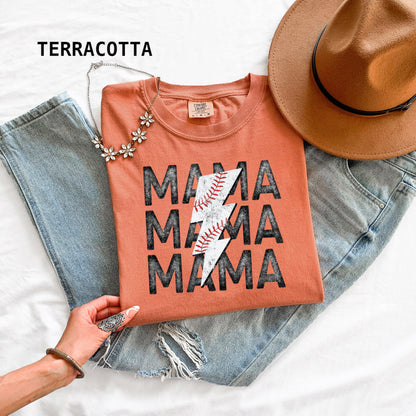 Mama Baseball Bolt Comfort Colors Adult T-Shirt