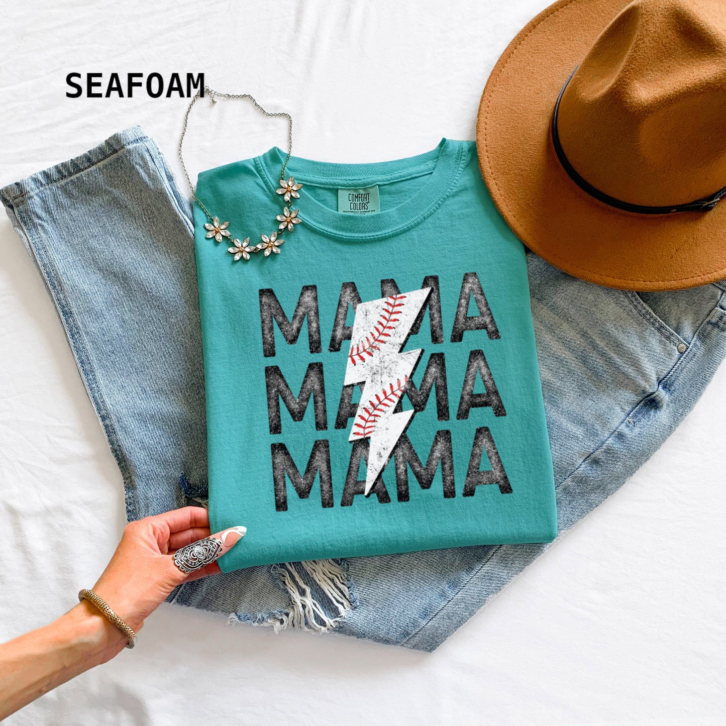 Mama Baseball Bolt Comfort Colors Adult T-Shirt