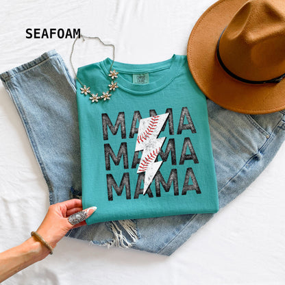 Mama Baseball Bolt Comfort Colors Adult T-Shirt