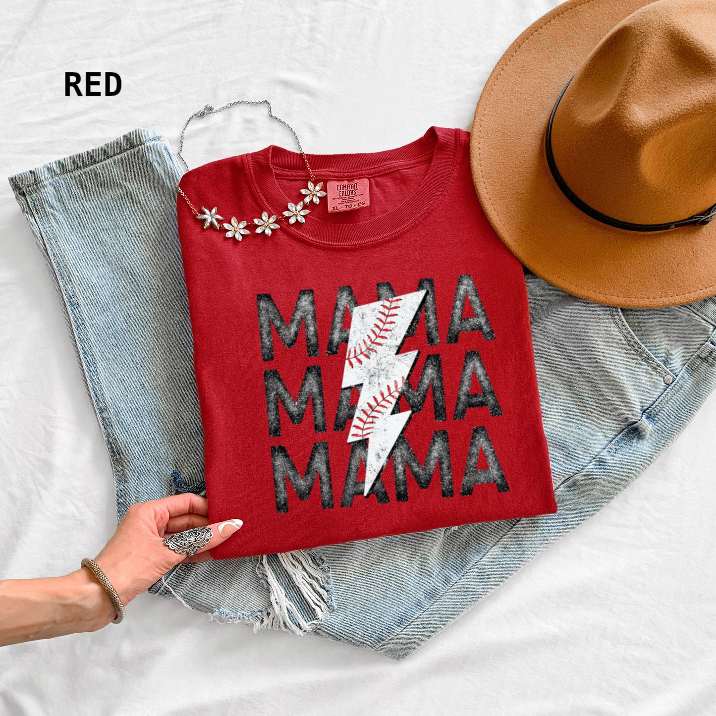 Mama Baseball Bolt Comfort Colors Adult T-Shirt