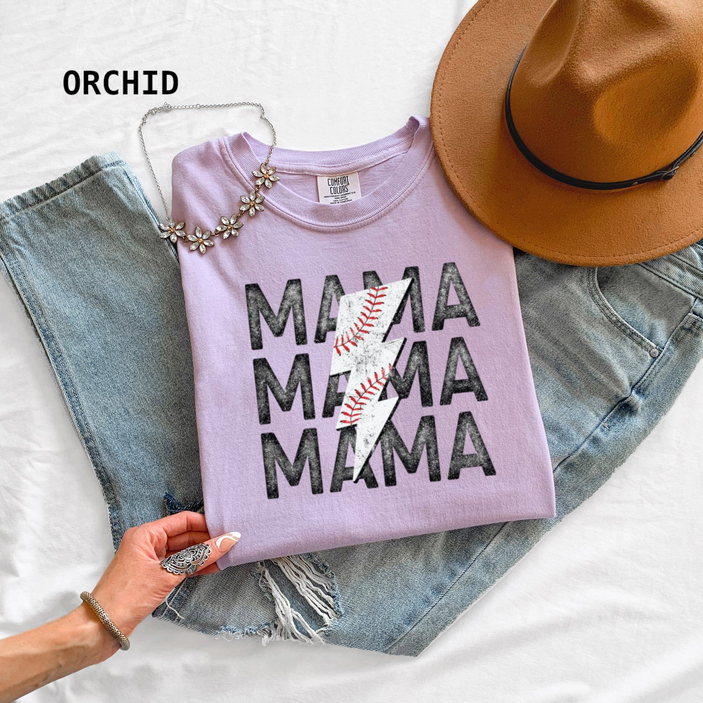 Mama Baseball Bolt Comfort Colors Adult T-Shirt