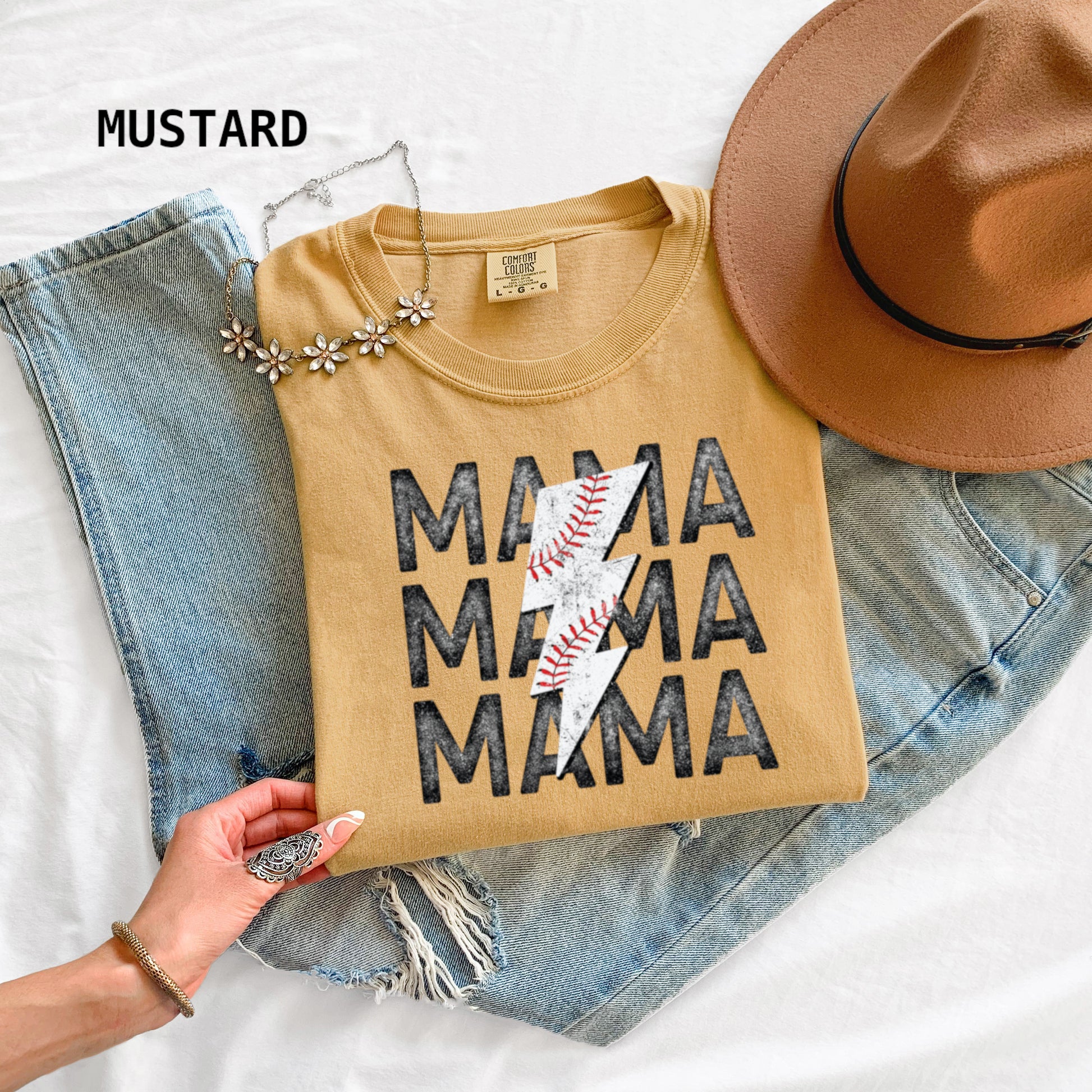 Mama Baseball Bolt Comfort Colors Adult T-Shirt