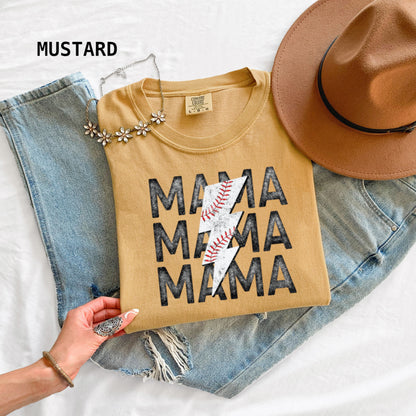Mama Baseball Bolt Comfort Colors Adult T-Shirt