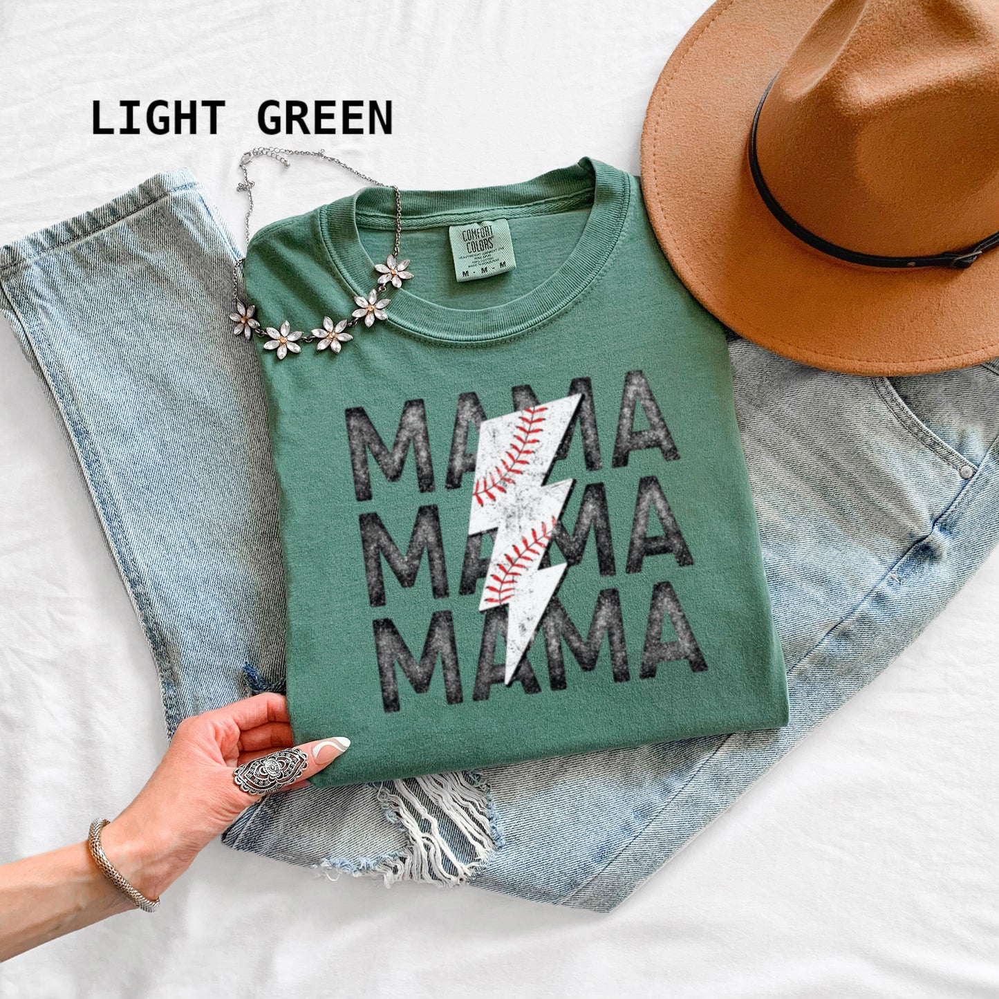 Mama Baseball Bolt Comfort Colors Adult T-Shirt