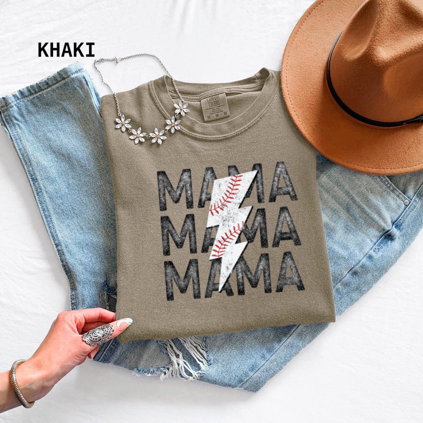 Mama Baseball Bolt Comfort Colors Adult T-Shirt