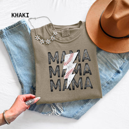 Mama Baseball Bolt Comfort Colors Adult T-Shirt