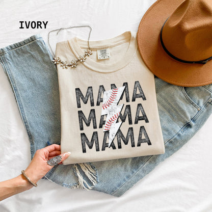 Mama Baseball Bolt Comfort Colors Adult T-Shirt