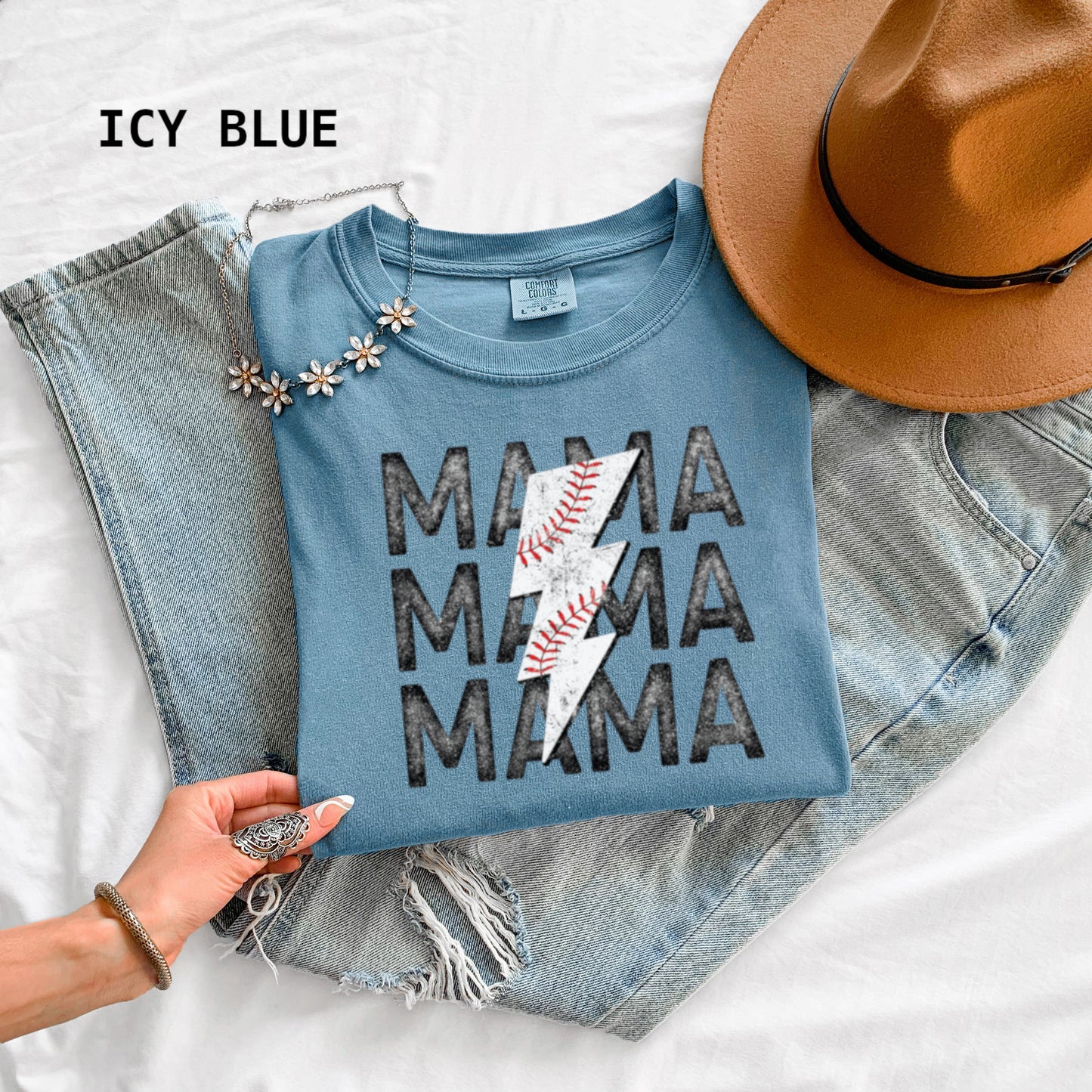 Mama Baseball Bolt Comfort Colors Adult T-Shirt