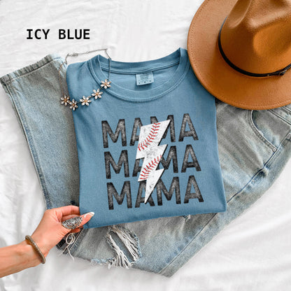 Mama Baseball Bolt Comfort Colors Adult T-Shirt