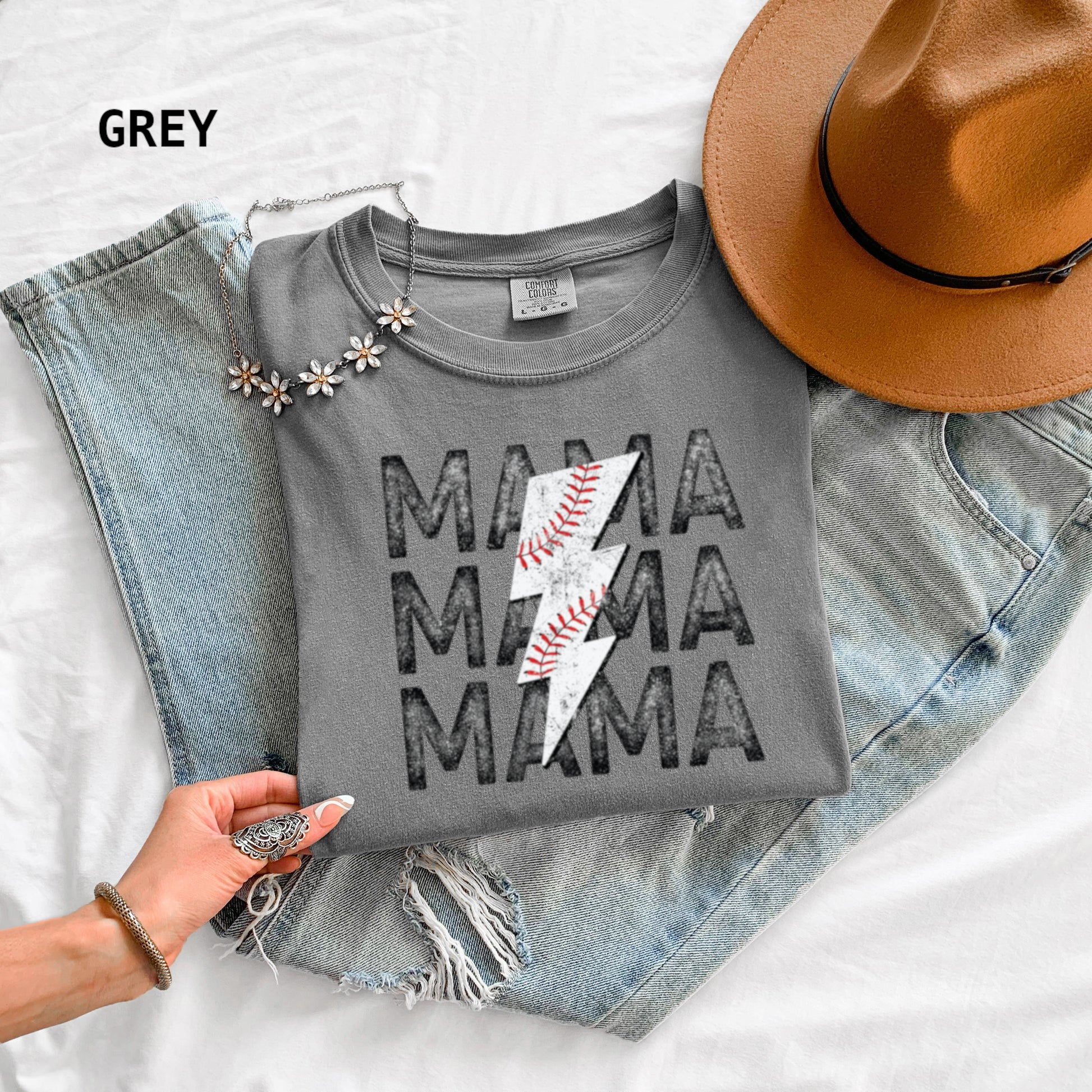 Mama Baseball Bolt Comfort Colors Adult T-Shirt