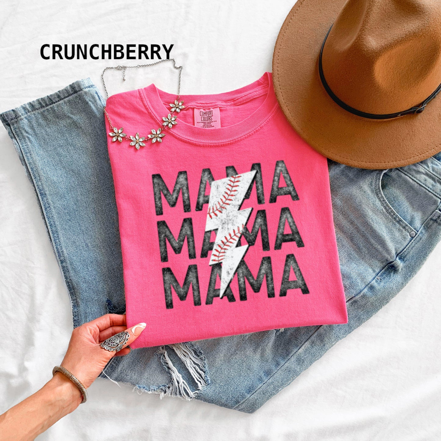 Mama Baseball Bolt Comfort Colors Adult T-Shirt