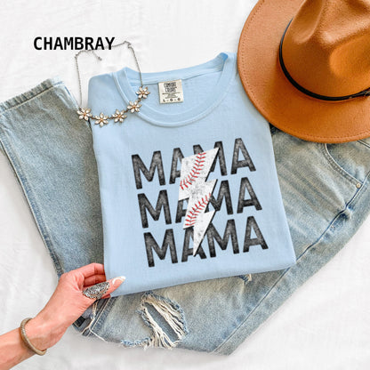 Mama Baseball Bolt Comfort Colors Adult T-Shirt