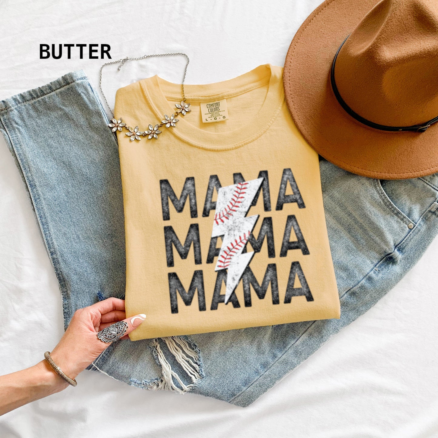 Mama Baseball Bolt Comfort Colors Adult T-Shirt