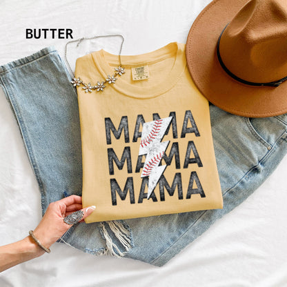 Mama Baseball Bolt Comfort Colors Adult T-Shirt