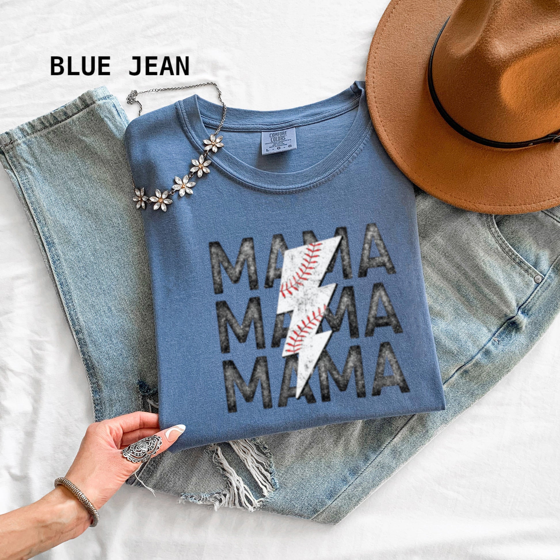 Mama Baseball Bolt Comfort Colors Adult T-Shirt