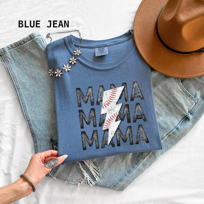 Mama Baseball Bolt Comfort Colors Adult T-Shirt