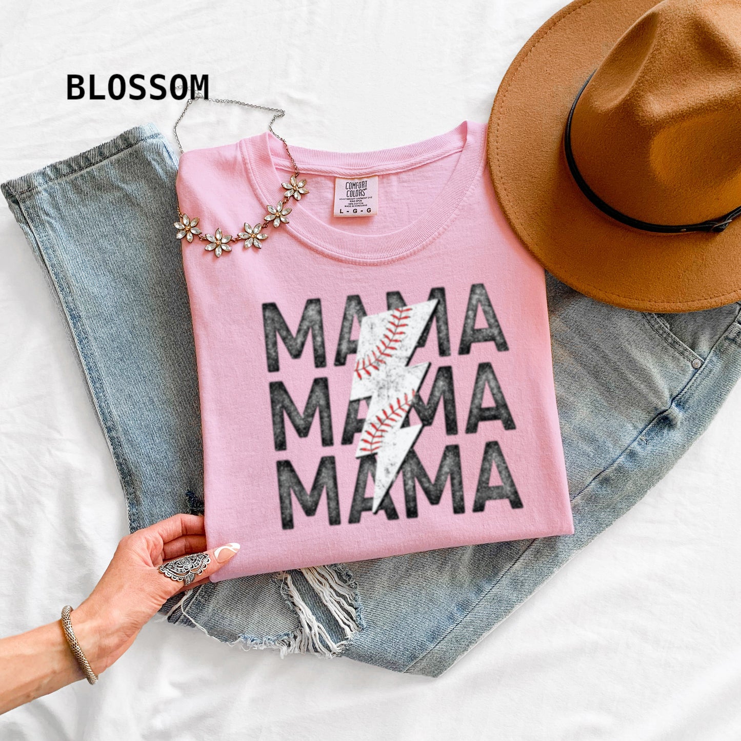 Mama Baseball Bolt Comfort Colors Adult T-Shirt