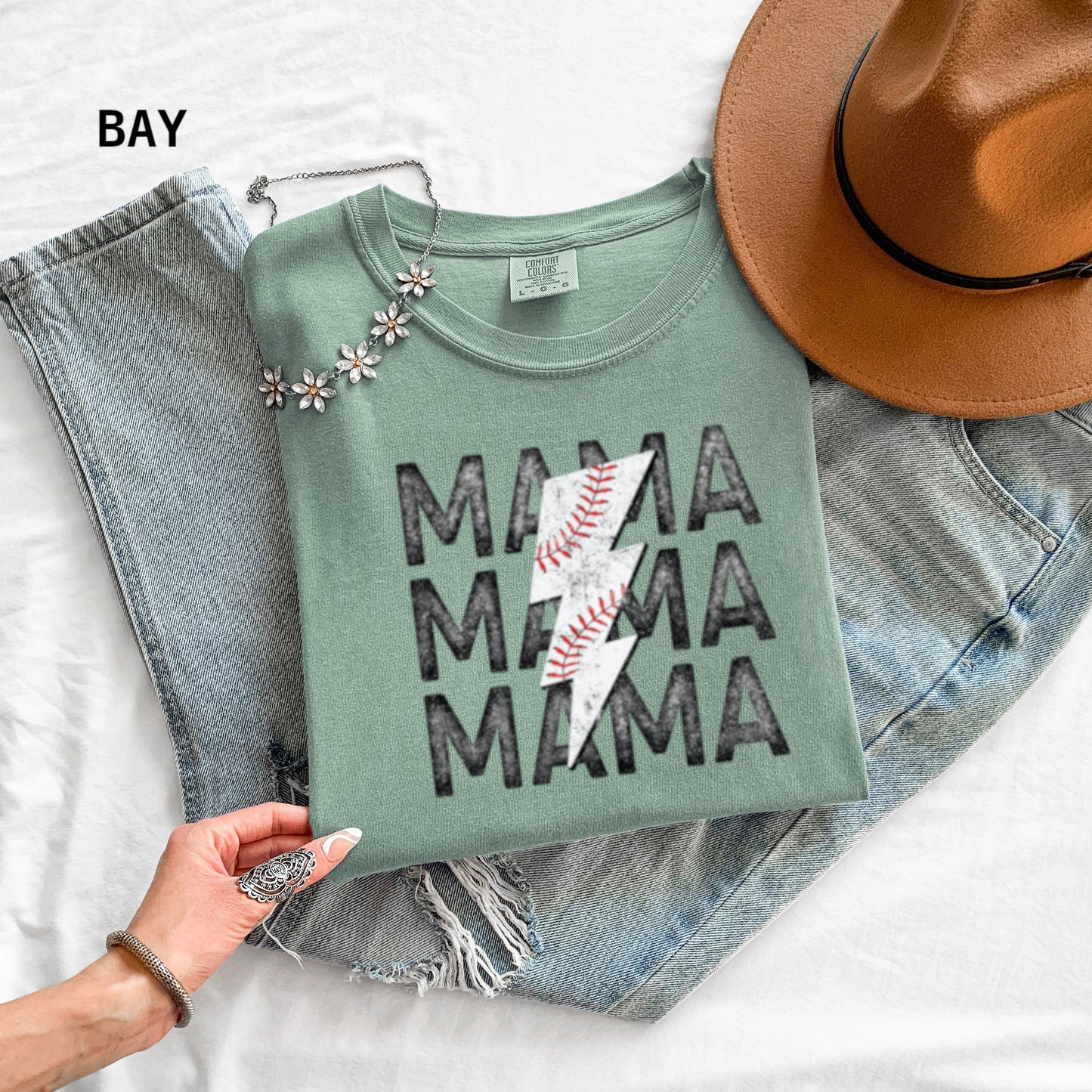 Mama Baseball Bolt Comfort Colors Adult T-Shirt