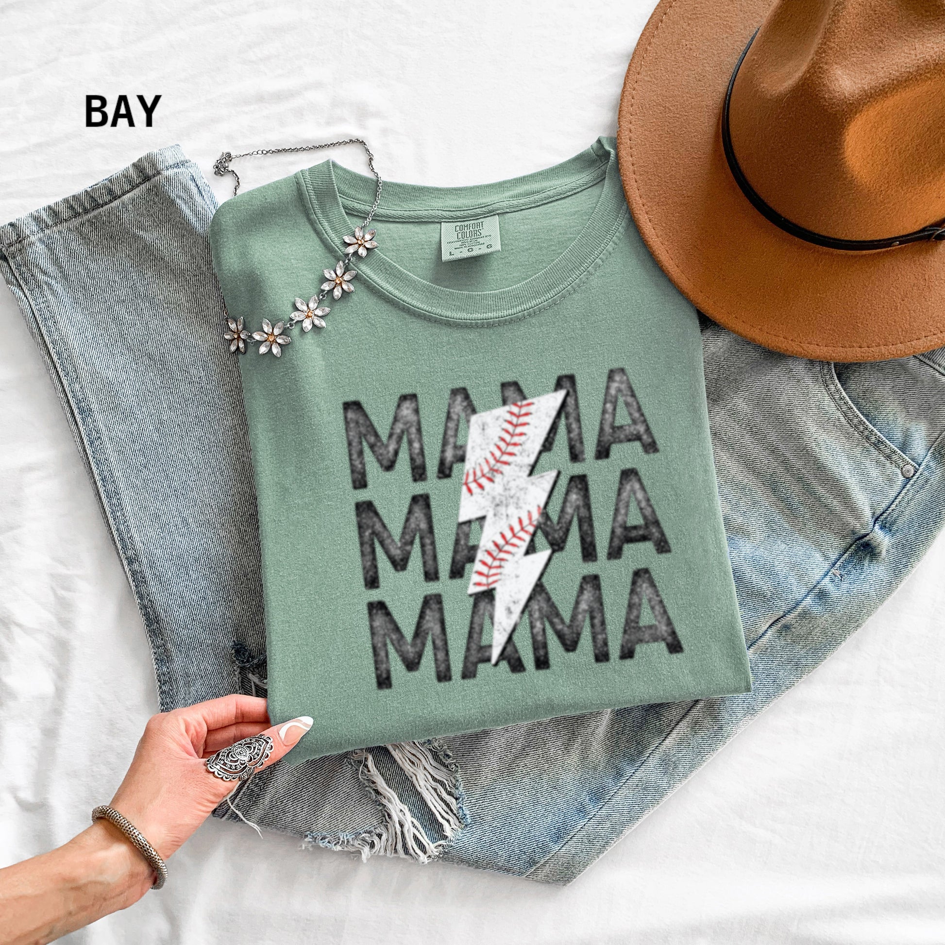 Mama Baseball Bolt Comfort Colors Adult T-Shirt
