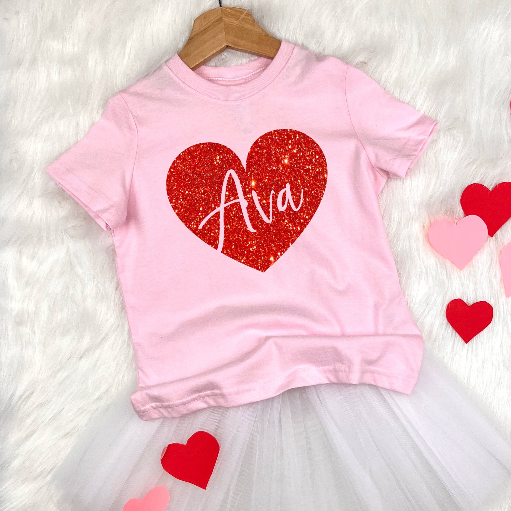 Personalized Glitter Heart Kids T-shirt