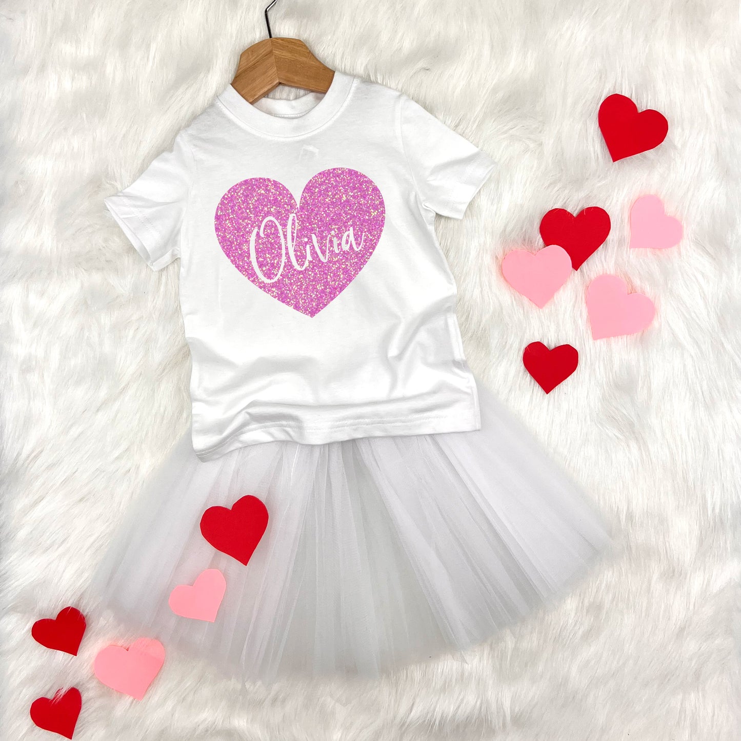 Personalized Glitter Heart Kids T-shirt