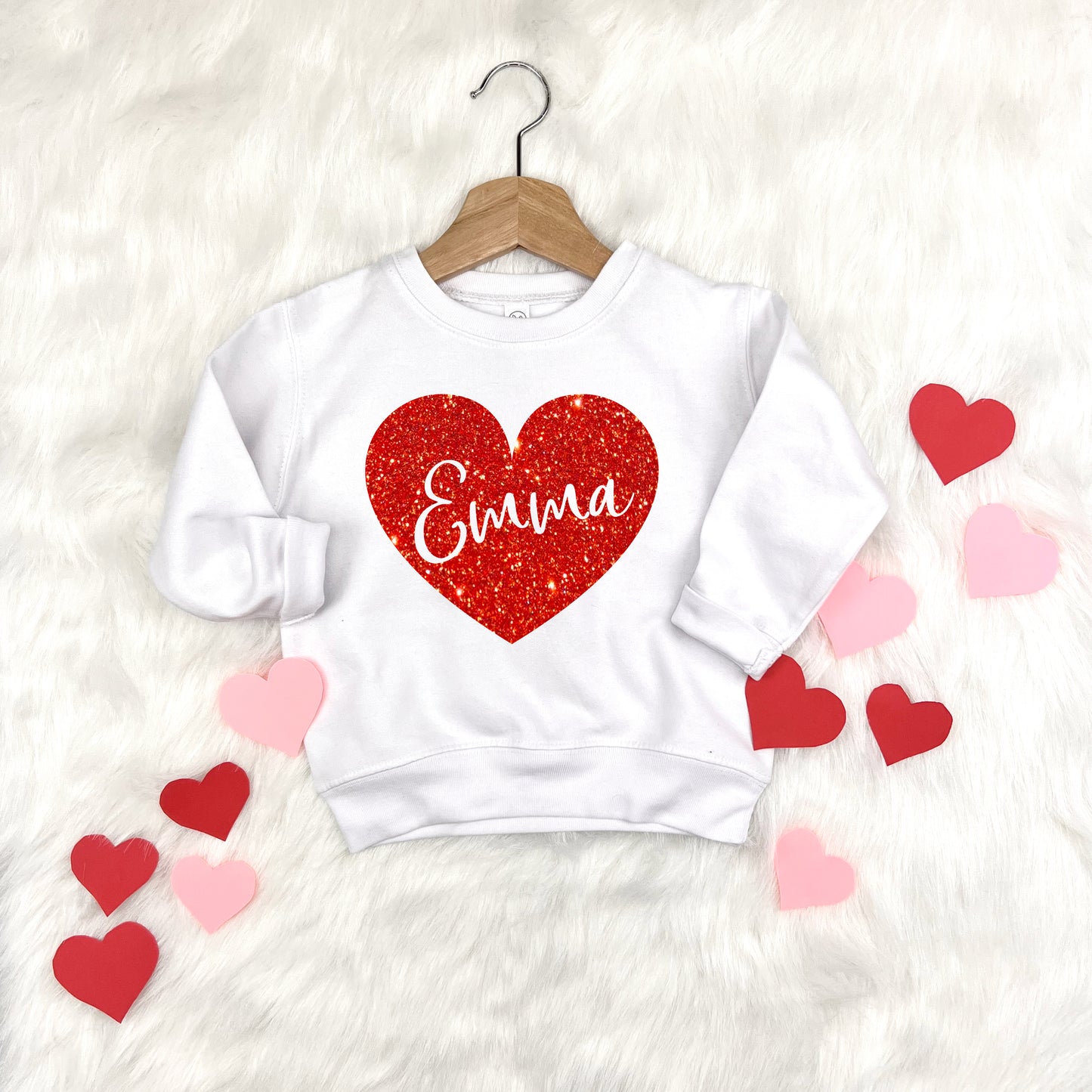 Personalized Glitter Heart Kids Sweatshirt