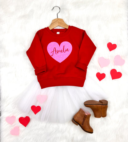 Personalized Glitter Heart Kids Sweatshirt