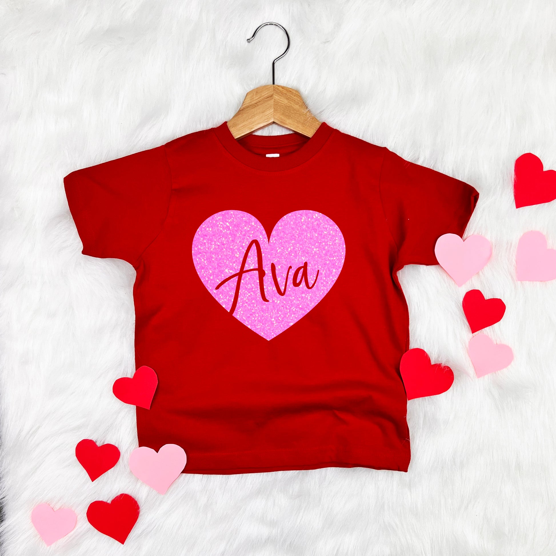 Personalized Glitter Heart Kids T-shirt