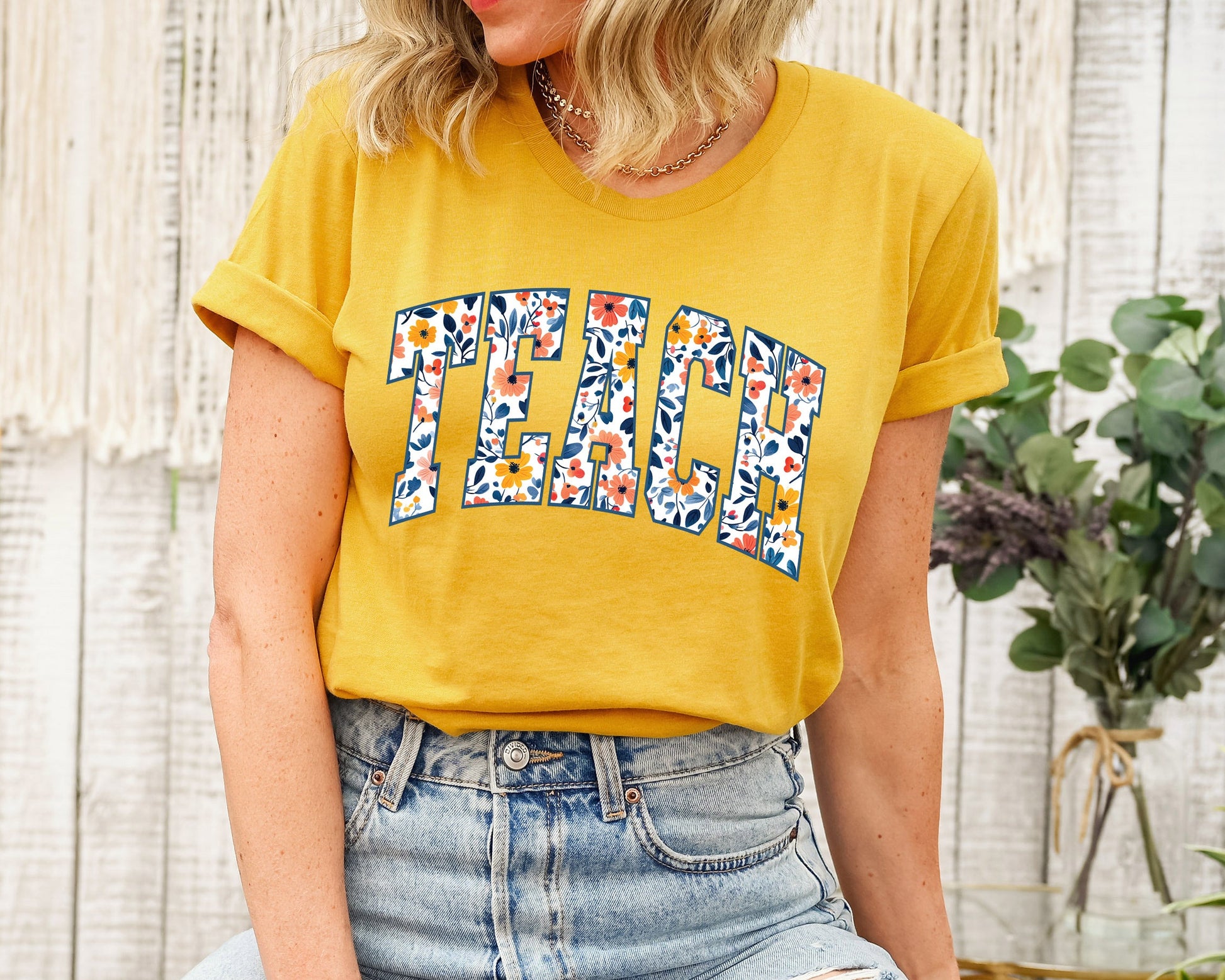 Teach Floral Adult T-shirt