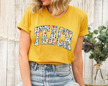 Teach Floral Adult T-shirt