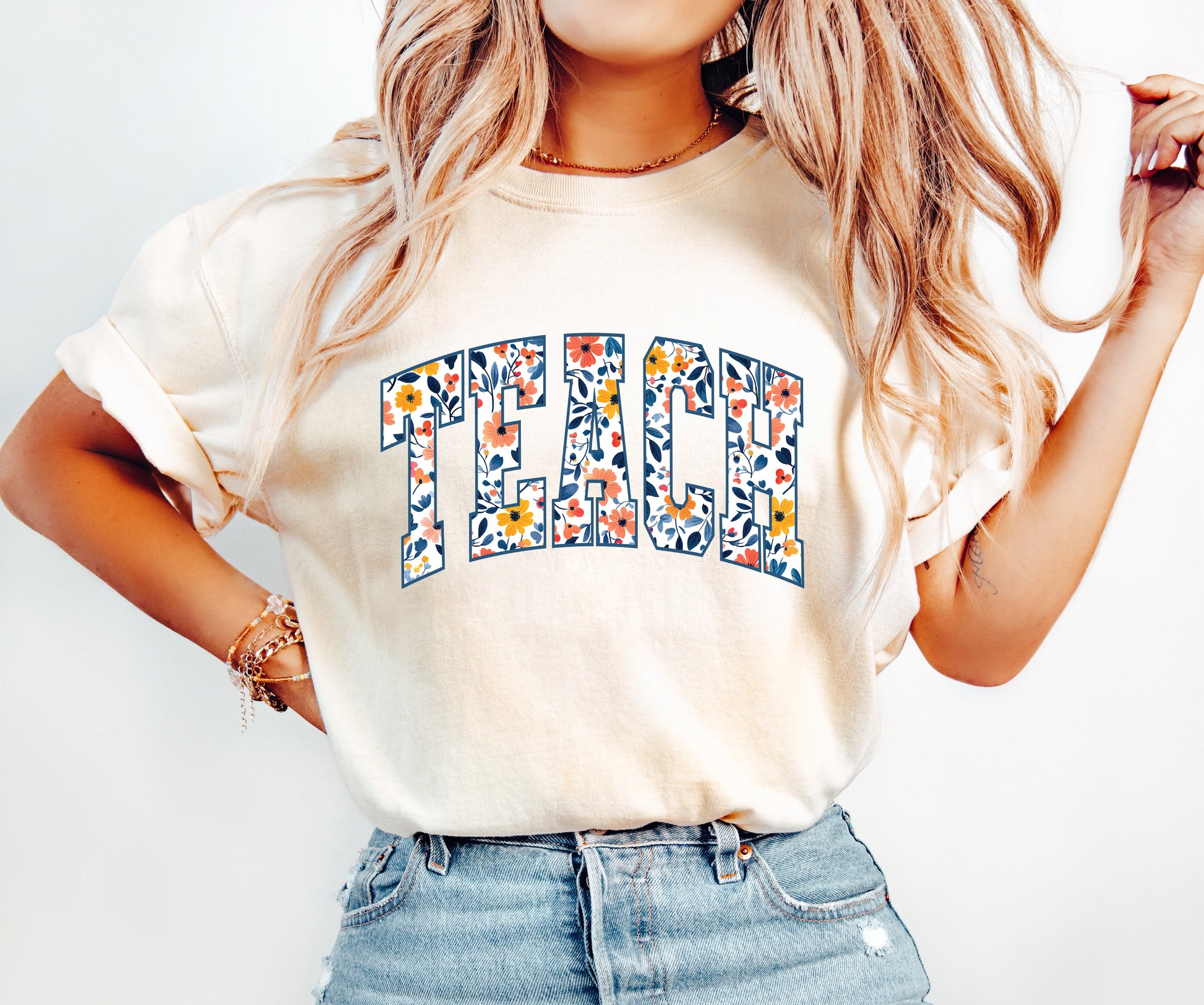 Teach Floral Adult T-shirt