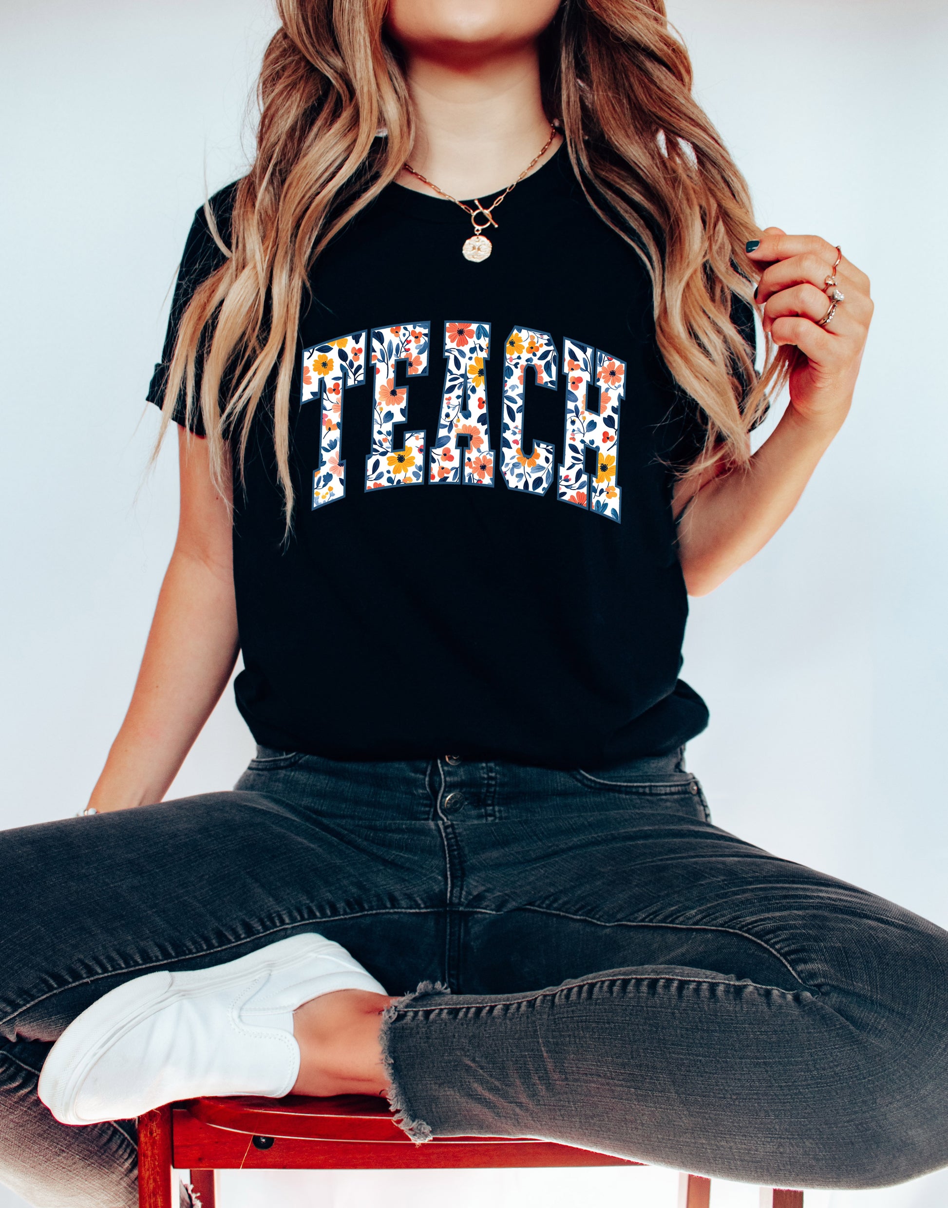 Teach Floral Adult T-shirt