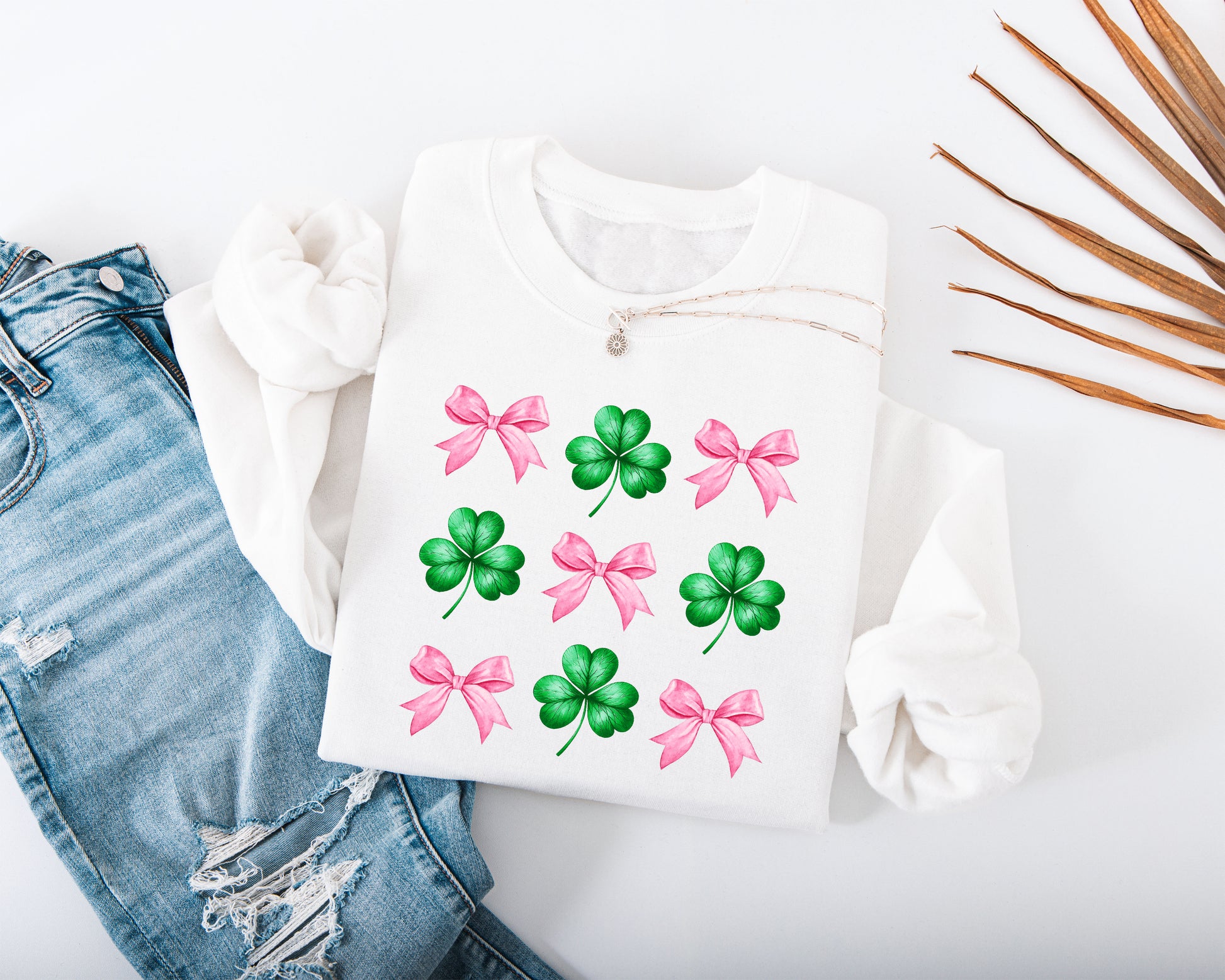 Pink Bow and Shamrock Adult Sweatshirt
