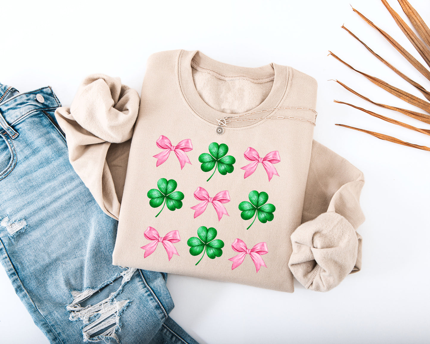 Pink Bow and Shamrock Adult Sweatshirt