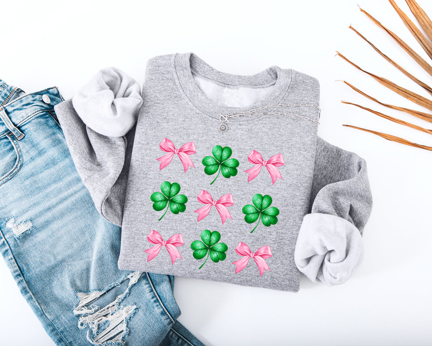 Pink Bow and Shamrock Adult Sweatshirt