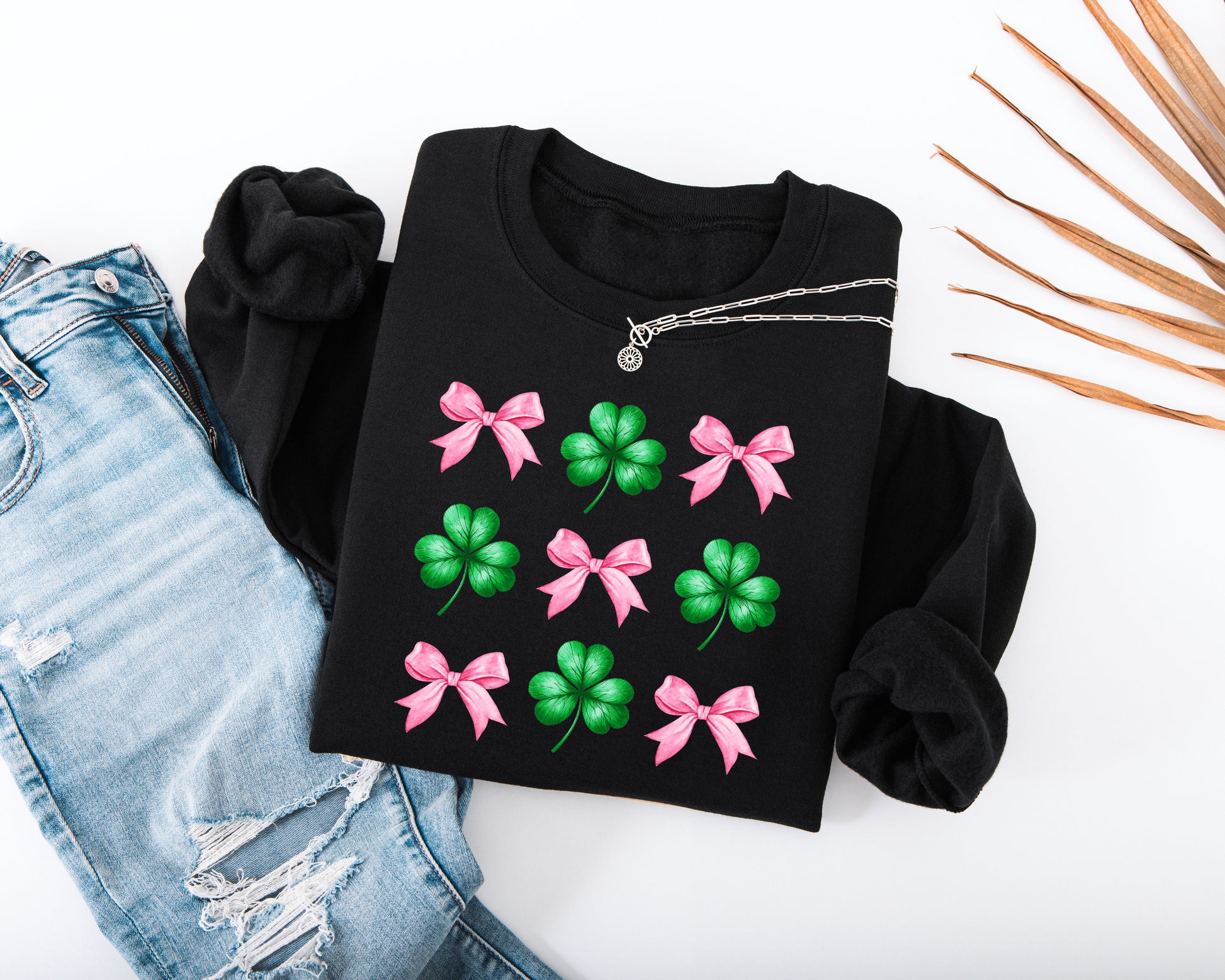 Pink Bow and Shamrock Adult Sweatshirt