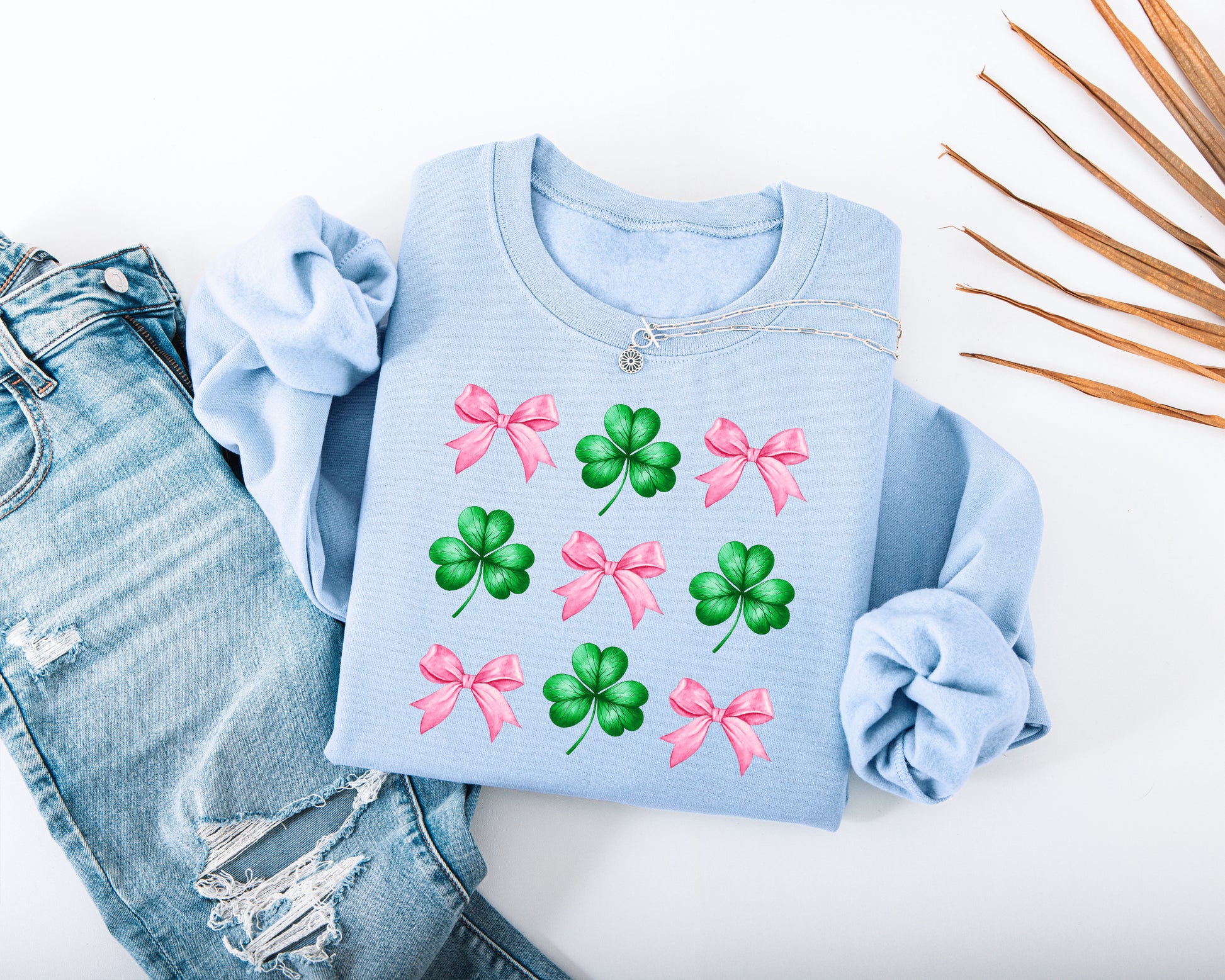 Pink Bow and Shamrock Adult Sweatshirt