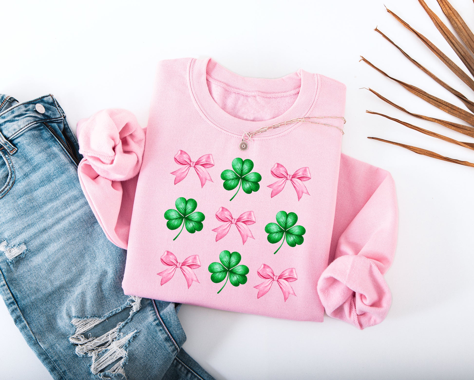 Pink Bow and Shamrock Adult Sweatshirt