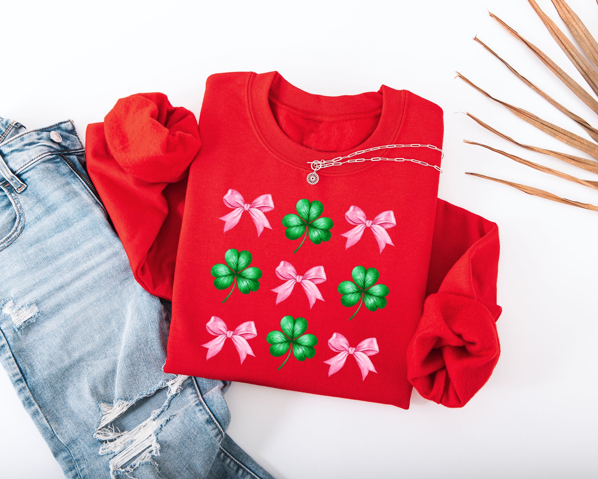 Pink Bow and Shamrock Adult Sweatshirt