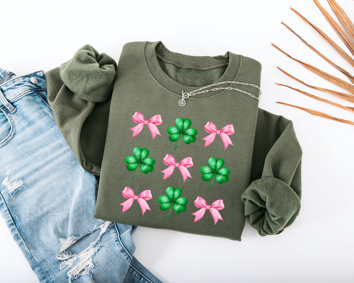 Pink Bow and Shamrock Adult Sweatshirt