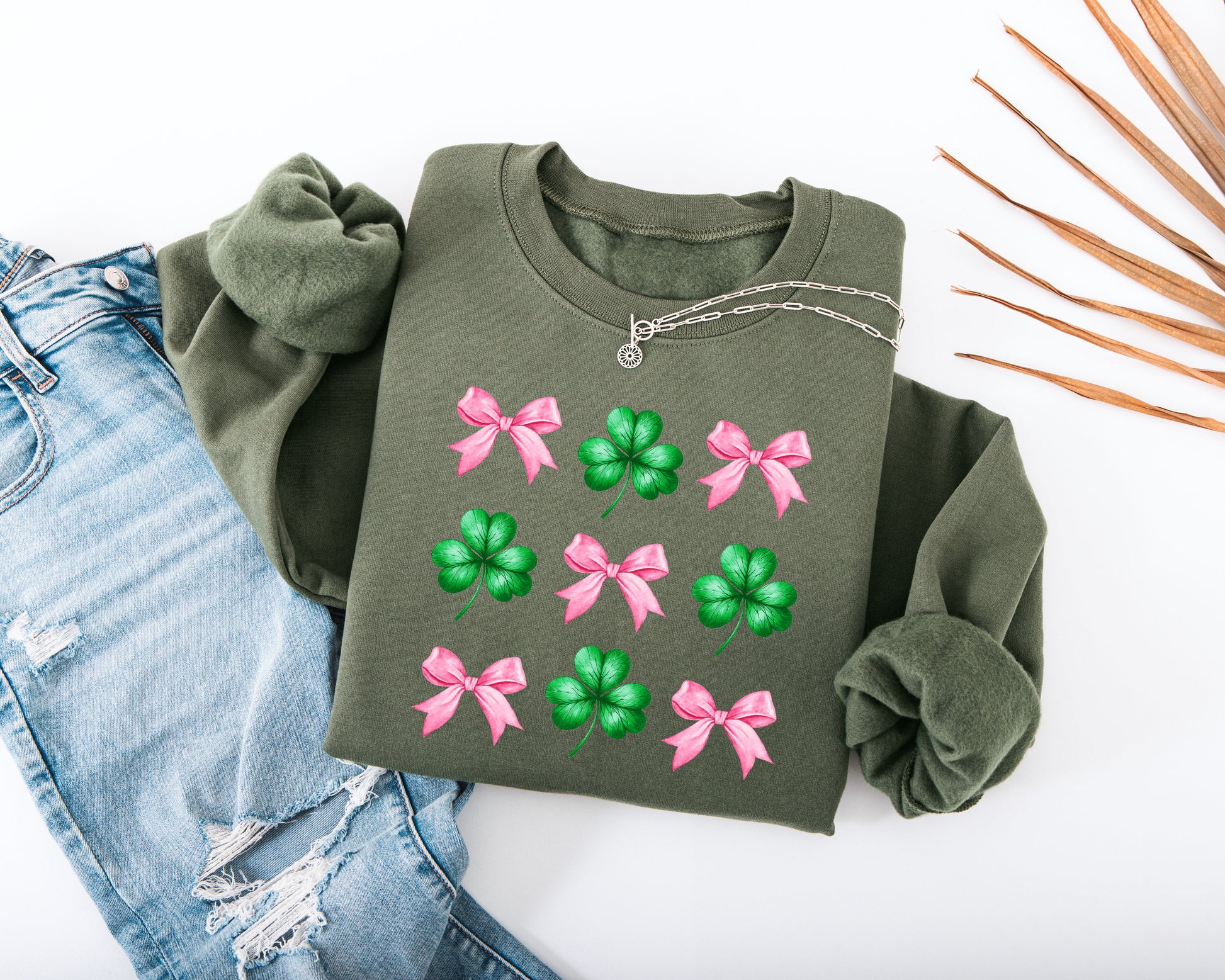 Pink Bow and Shamrock Adult Sweatshirt