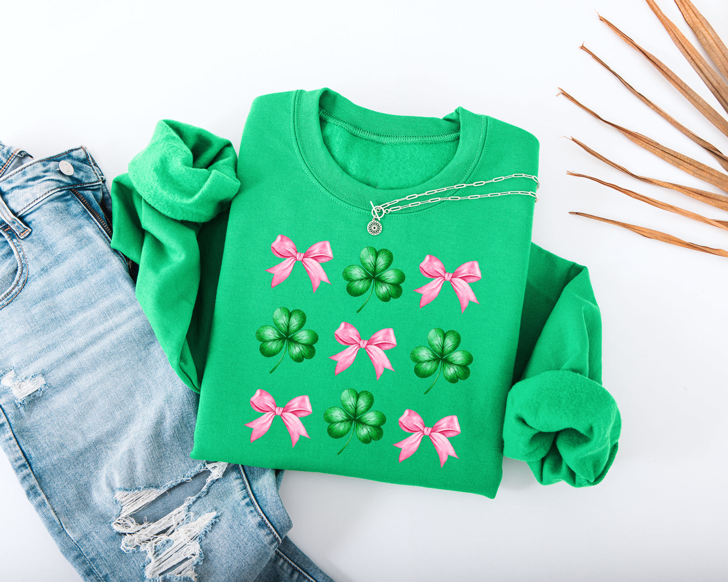 Pink Bow and Shamrock Adult Sweatshirt