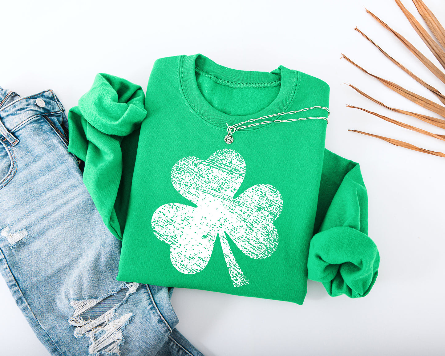 Distressed Three Leaf Shamrock Adult Sweatshirt